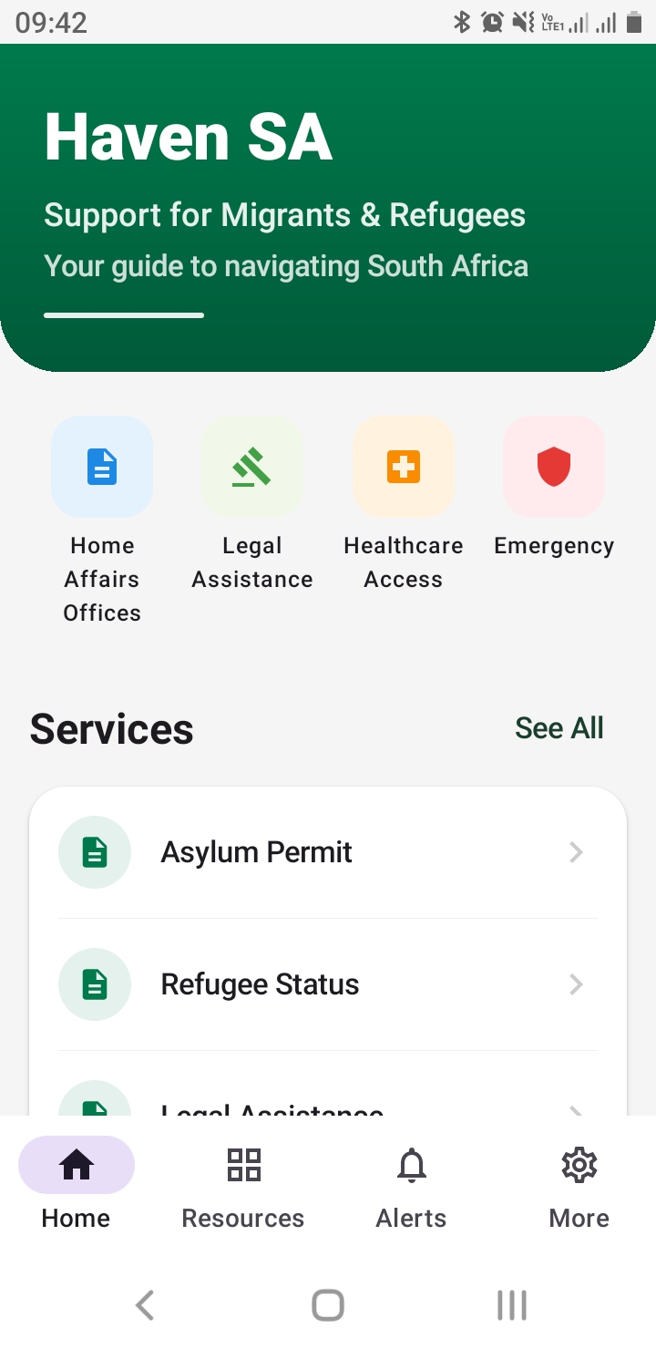 Haven SA mobile app screen